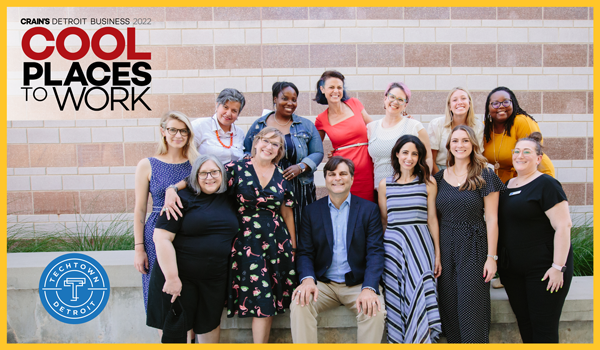 Photo of TechTown staff outside of the TechTown building