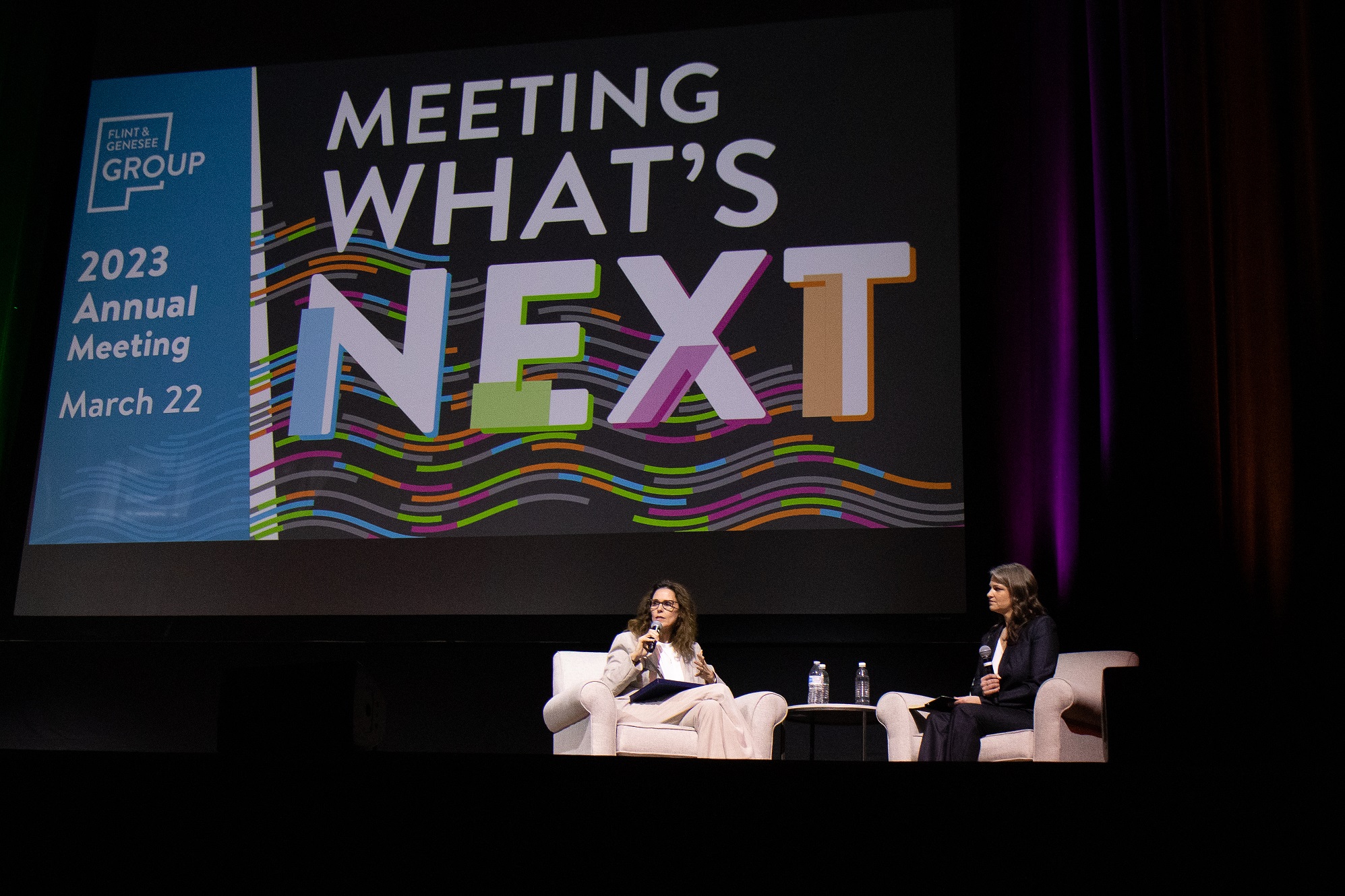 Doneen McDowell answers questions by Flint & Genesee Group COO Kristina Johnston