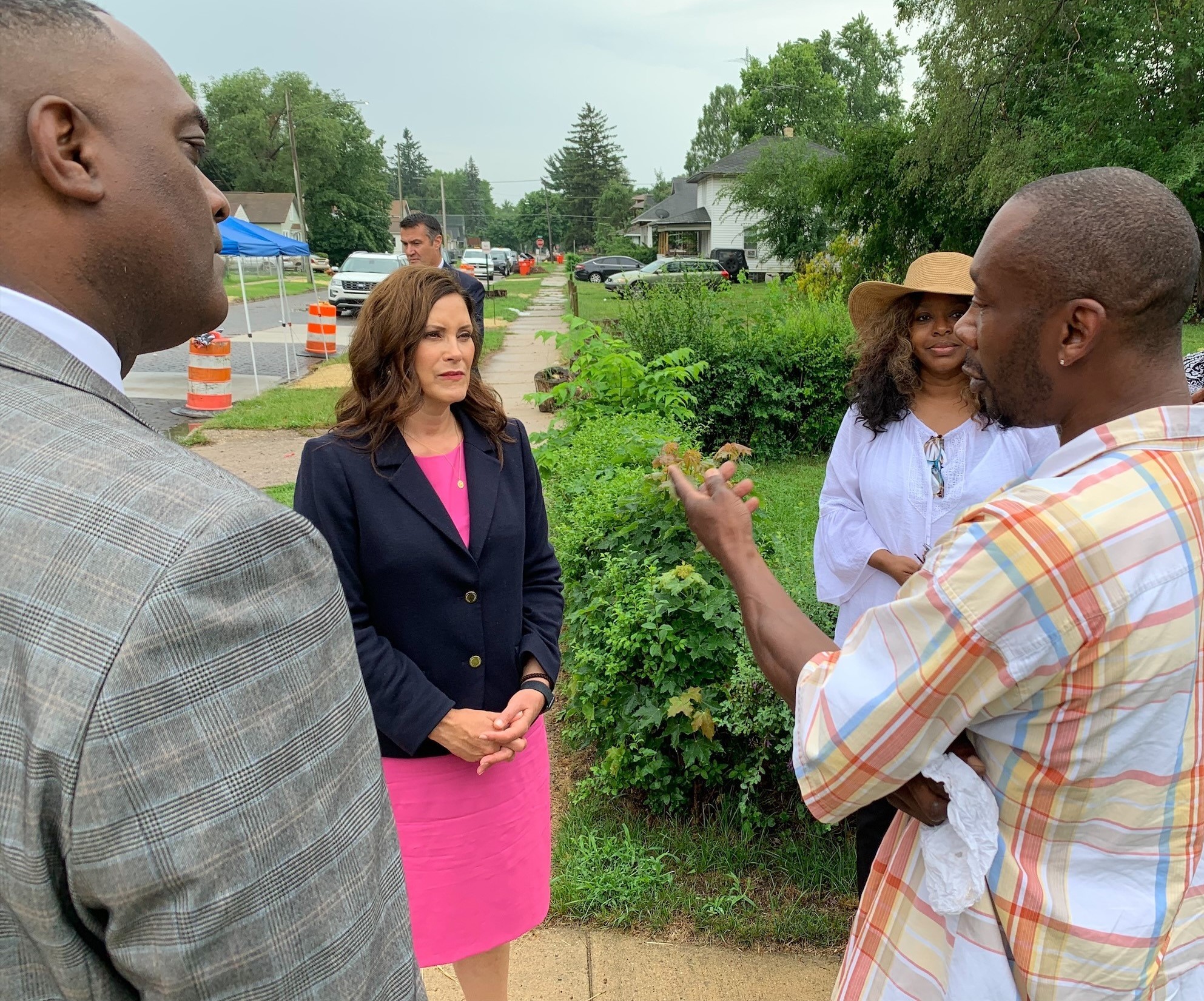 Gov. Whitmer listens to a Benton Harbor community member